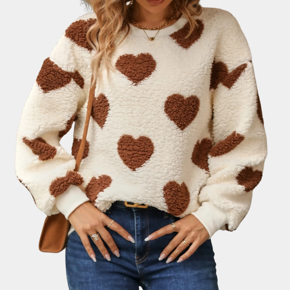 Maglione in Peluche | Motivo a Cuori | Morbido e Accogliente