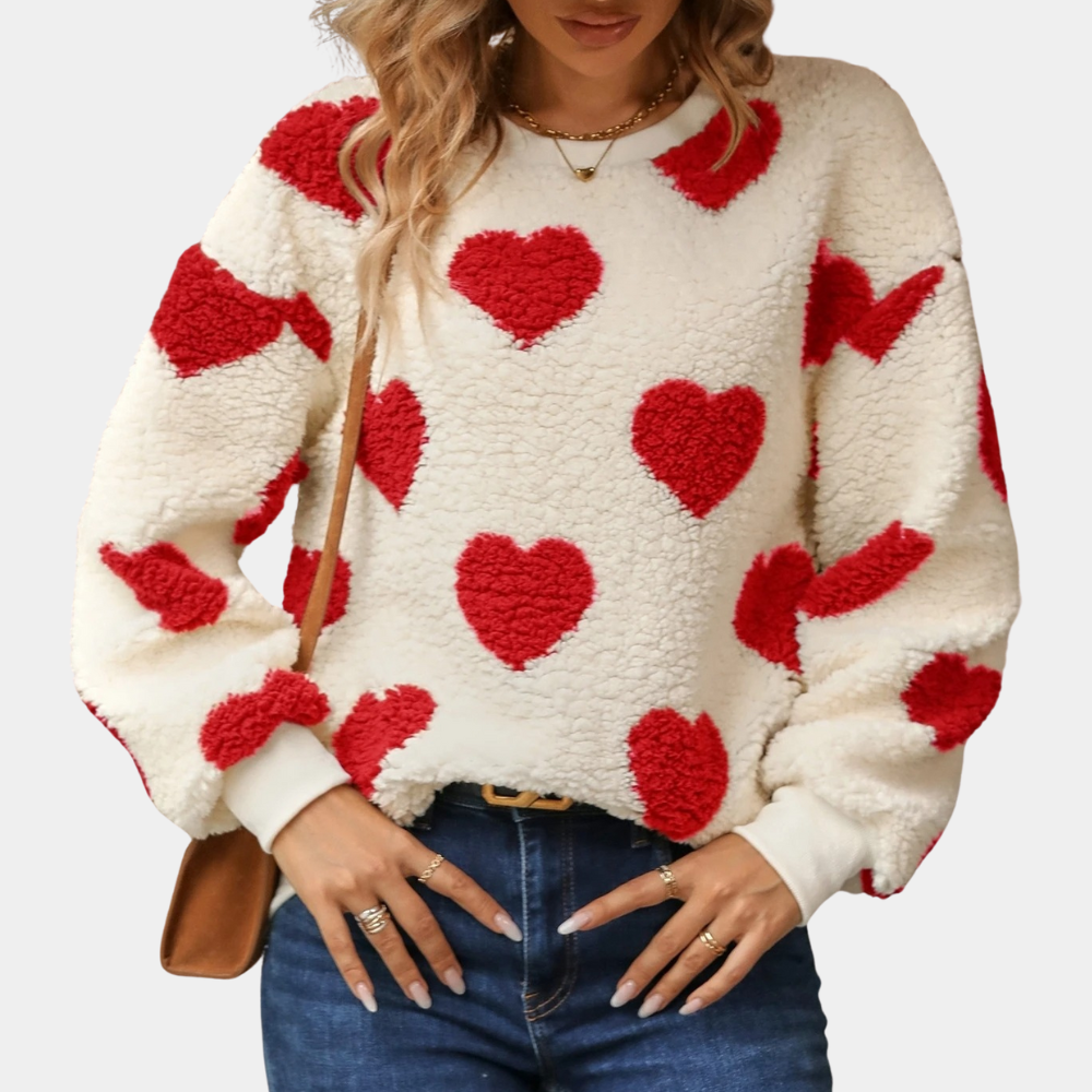 Maglione in Peluche | Motivo a Cuori | Morbido e Accogliente