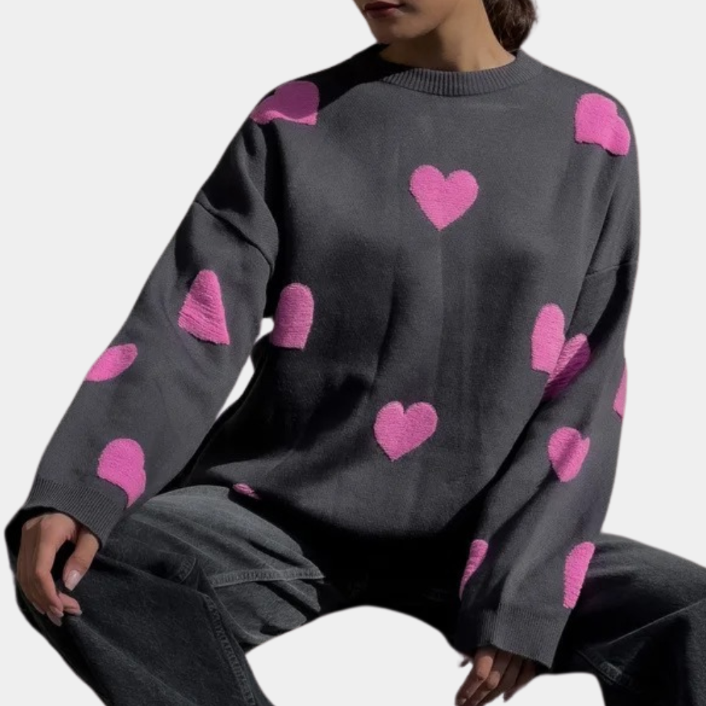 Maglione Oversize | Cuori Applicati | Morbido e Romantico