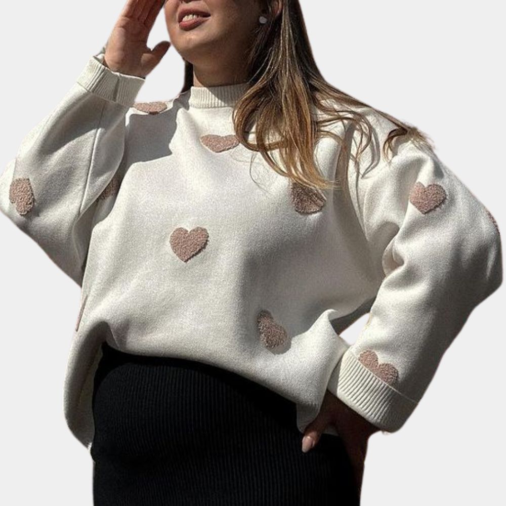 Maglione Oversize | Cuori Applicati | Morbido e Romantico