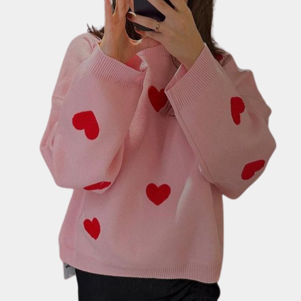 Maglione Oversize | Cuori Applicati | Morbido e Romantico