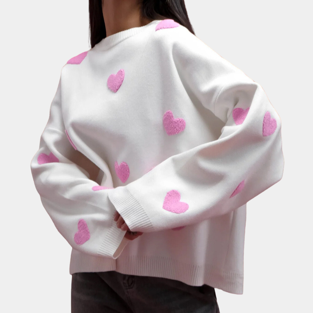 Maglione Oversize | Cuori Applicati | Morbido e Romantico
