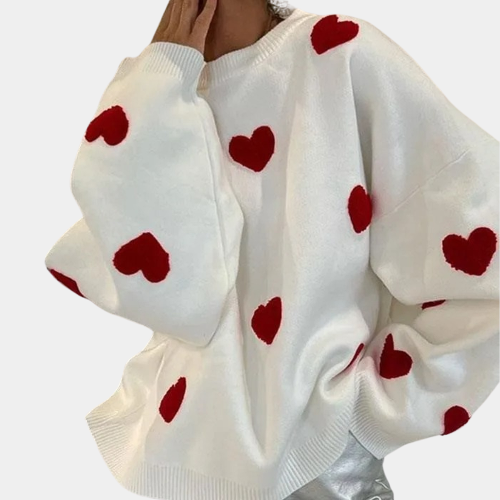 Maglione Oversize | Cuori Applicati | Morbido e Romantico
