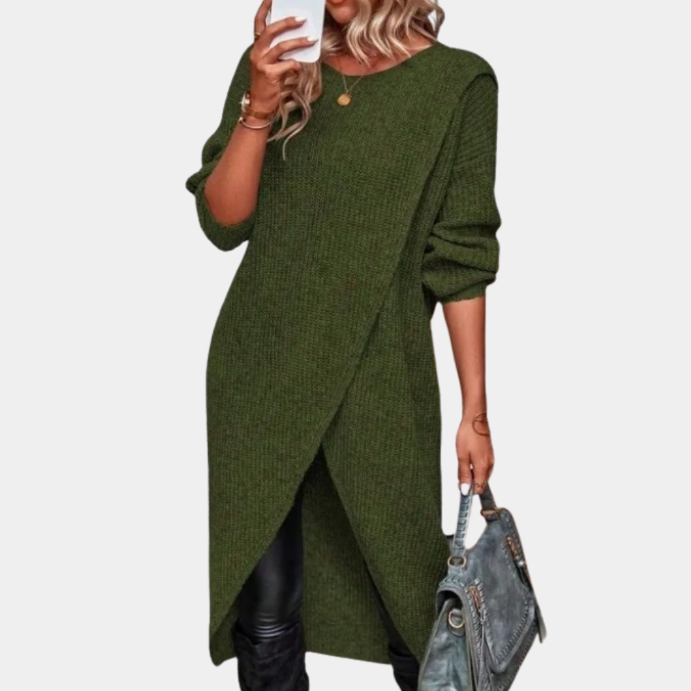 Maglione Lungo Asimmetrico | Spacco Frontale | Stile Moderno