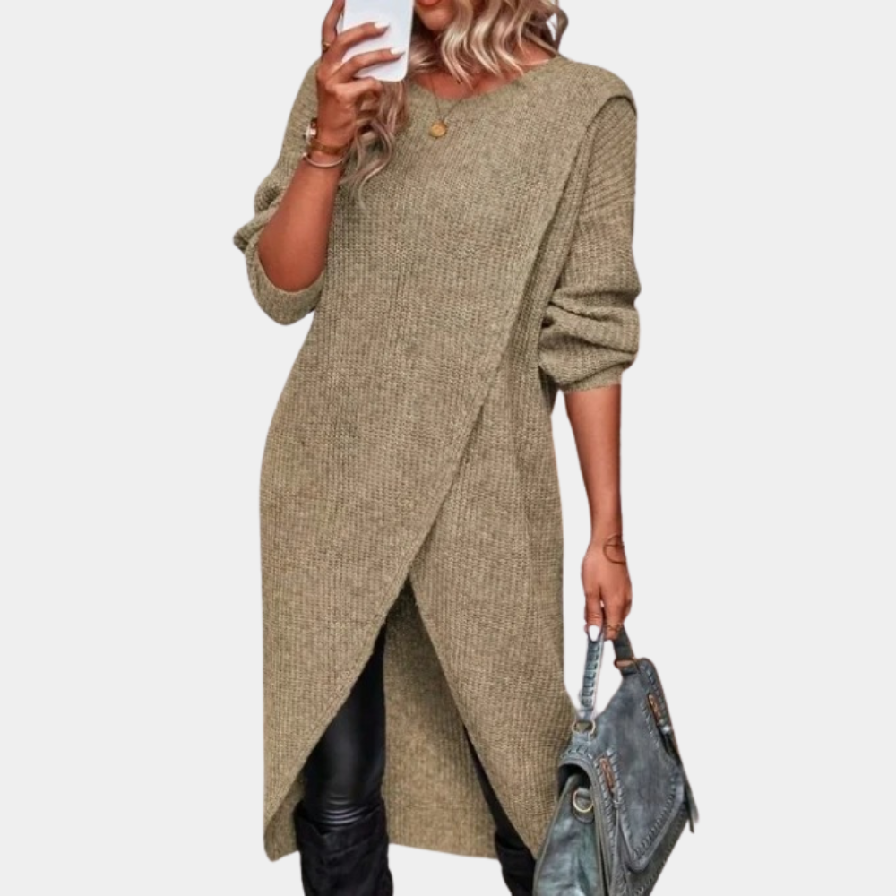 Maglione Lungo Asimmetrico | Spacco Frontale | Stile Moderno