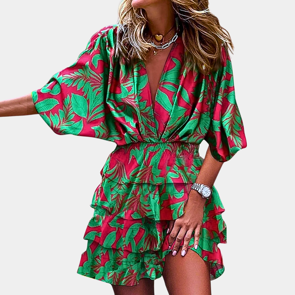 Mini Abito Tropicale | Maniche Ampie | Fresco e Chic