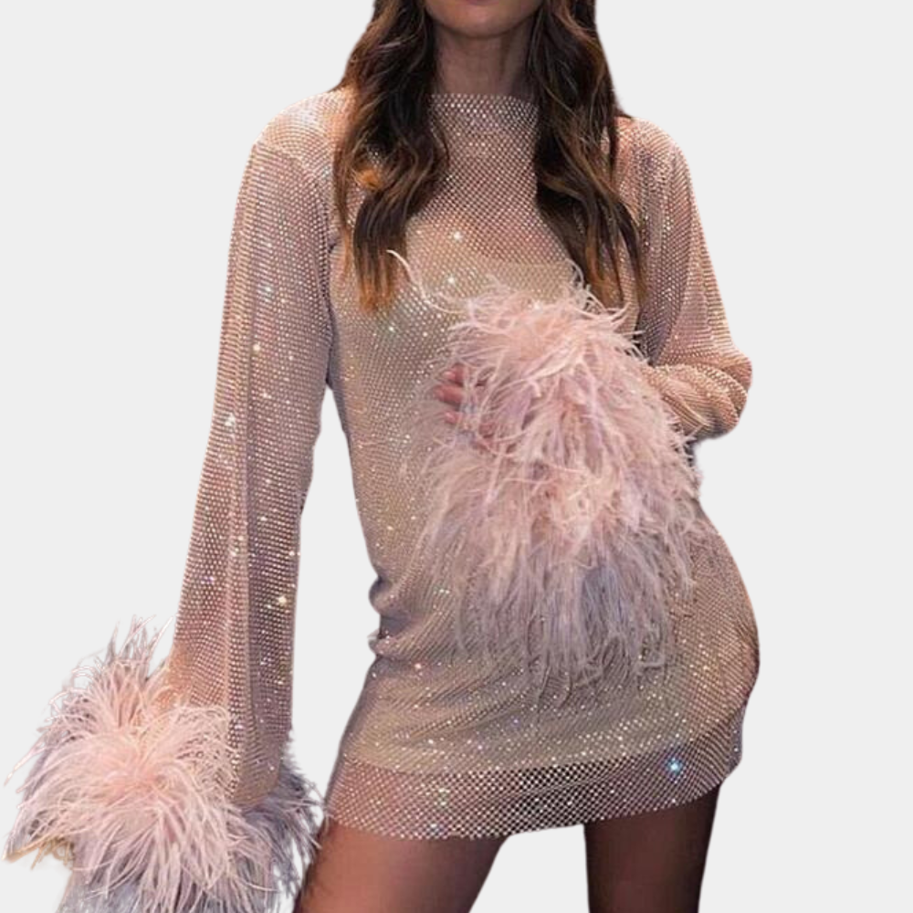 Mini Abito con Paillettes | Dettagli in Piume | Glamour e Audace