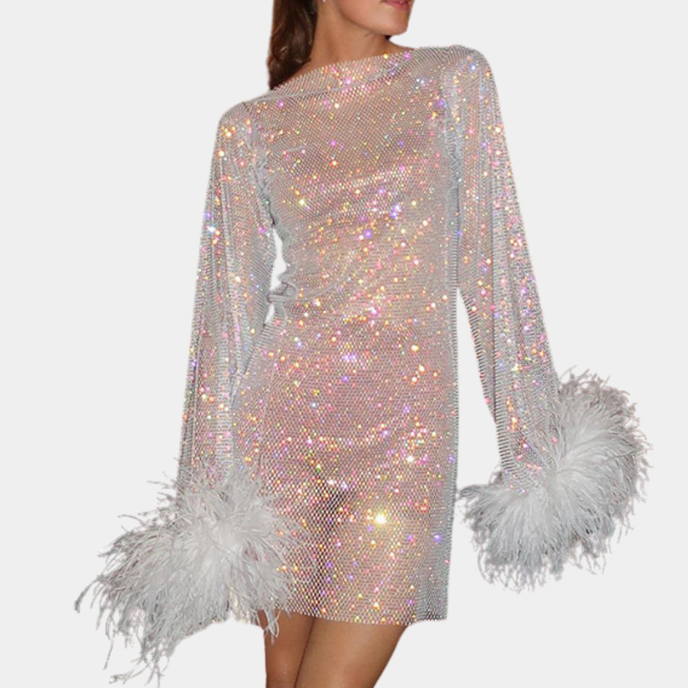 Mini Abito con Paillettes | Dettagli in Piume | Glamour e Audace