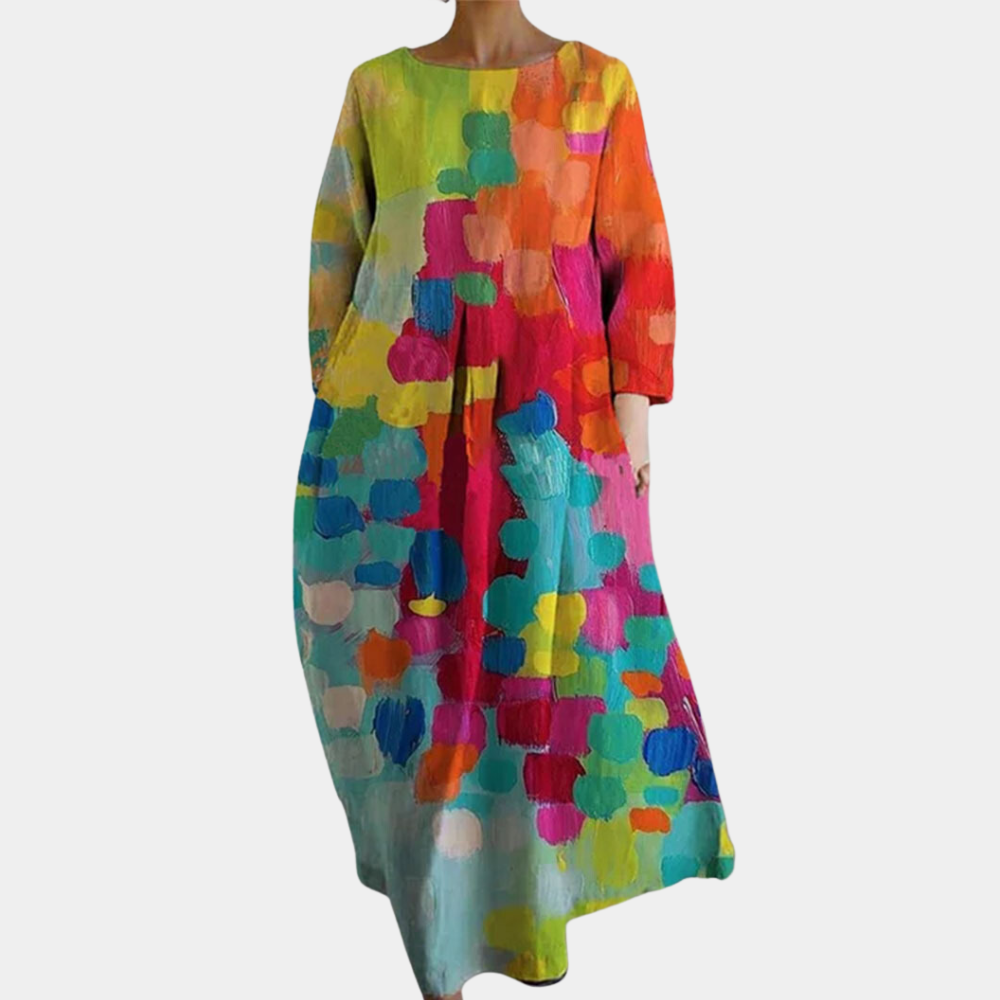 Abito Lungo Boho | Cotone & Lino | Stampa Colorata