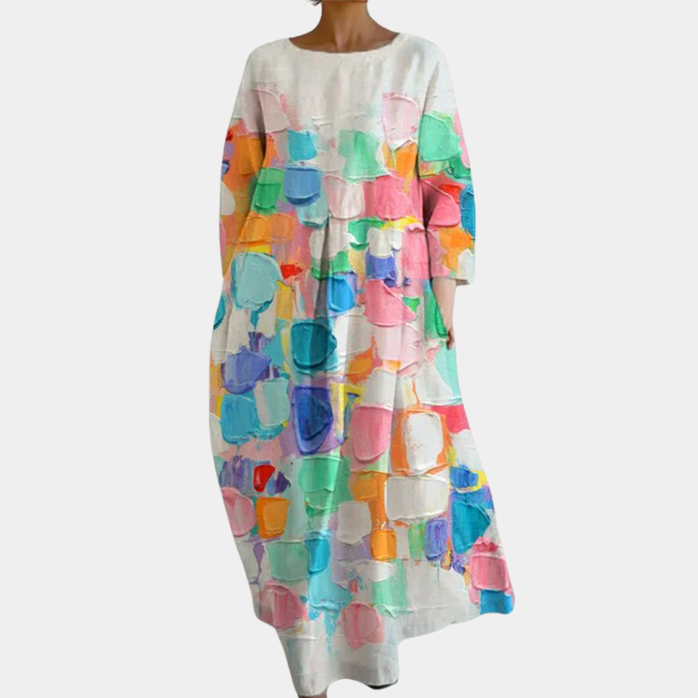 Abito Lungo Boho | Cotone & Lino | Stampa Colorata