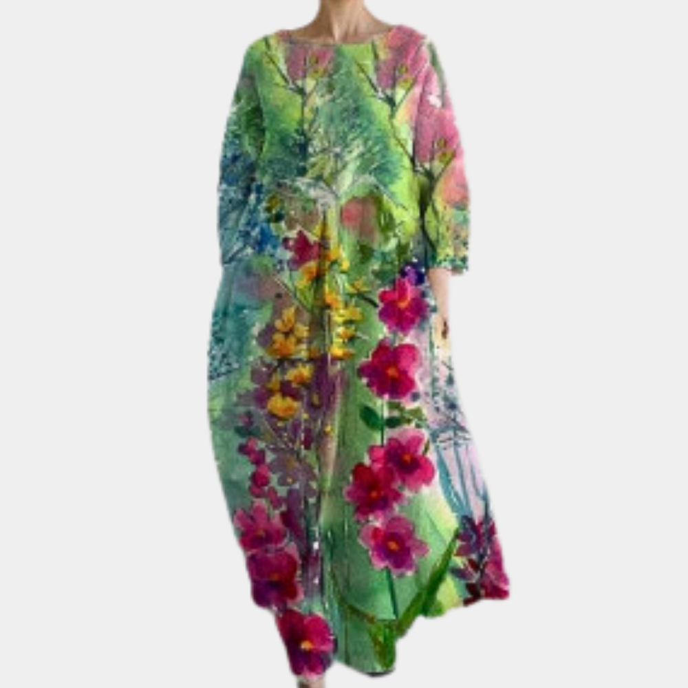 Abito Lungo Boho | Cotone & Lino | Stampa Colorata