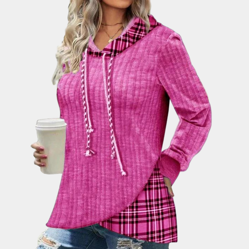 Felpa con Cappuccio | Design Asimmetrico | Dettagli a Quadri