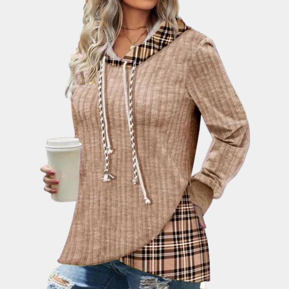 Felpa con Cappuccio | Design Asimmetrico | Dettagli a Quadri