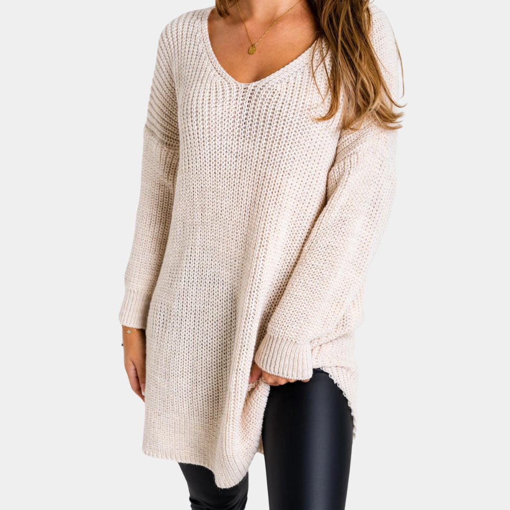 Maglione Lungo Oversize | Scollo a V | Morbido e Caldo