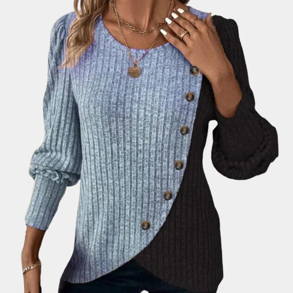 Maglione Asimmetrico | Bicolore con Bottoni | Elegante e Sofisticato