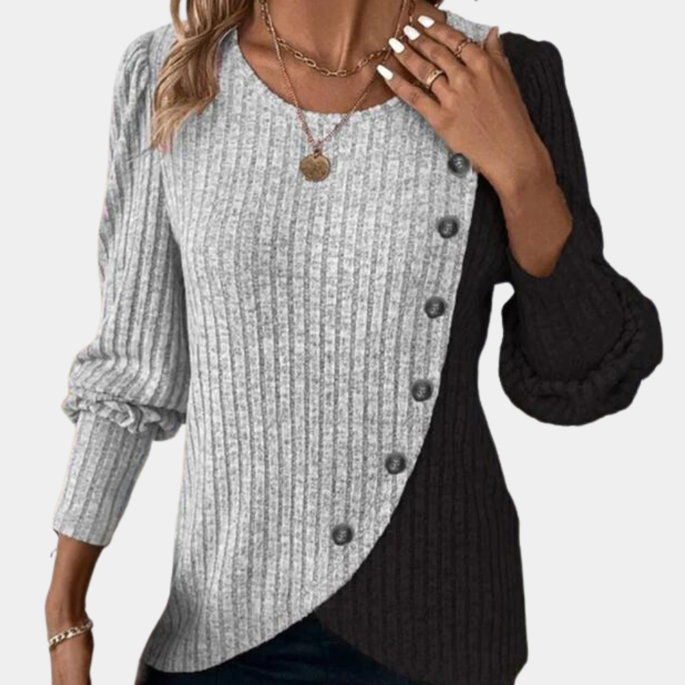 Maglione Asimmetrico | Bicolore con Bottoni | Elegante e Sofisticato
