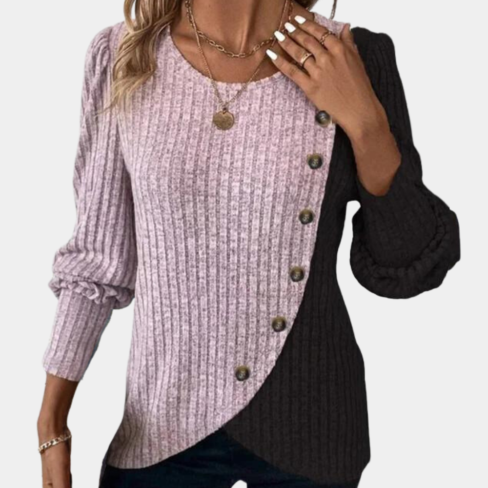 Maglione Asimmetrico | Bicolore con Bottoni | Elegante e Sofisticato