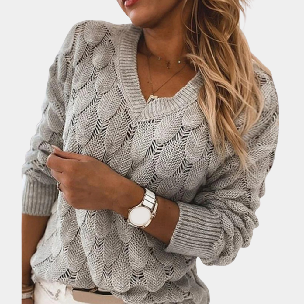 Maglione a Treccia con Scollo V | Misto Cotone | Elegante e Confortevole