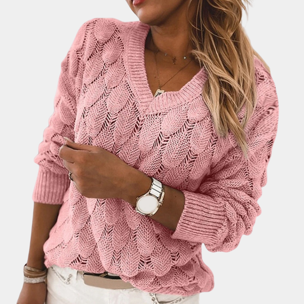 Maglione a Treccia con Scollo V | Misto Cotone | Elegante e Confortevole