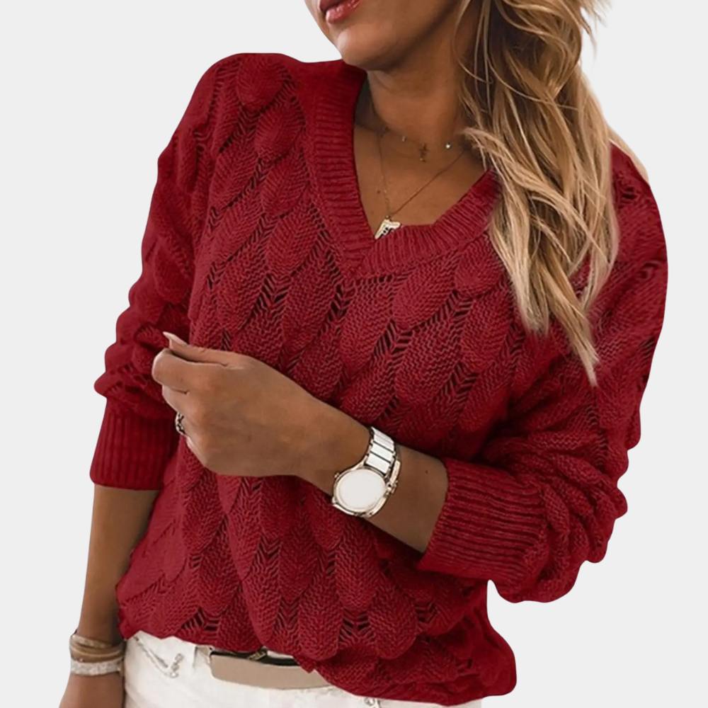 Maglione a Treccia con Scollo V | Misto Cotone | Elegante e Confortevole