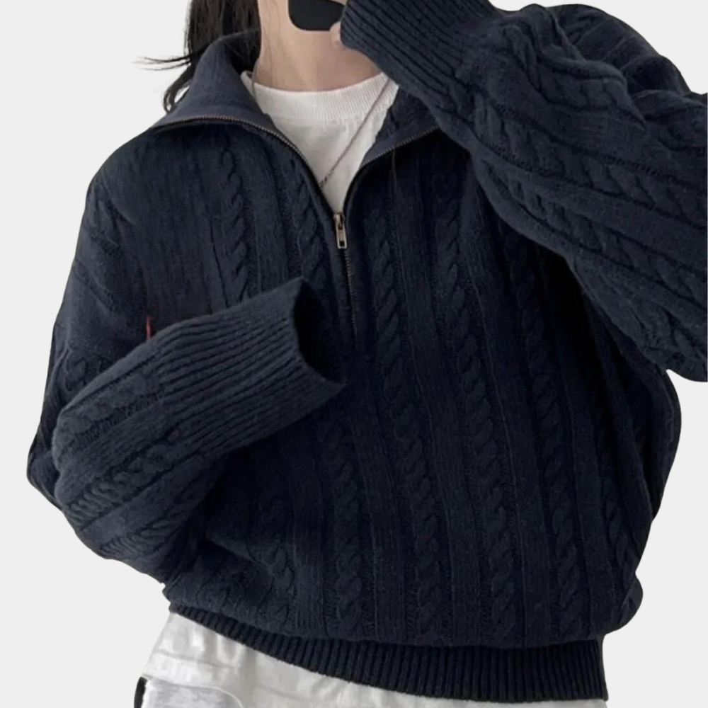 Maglione a Trecce | Collo Alto con Zip | Morbido e Caldo