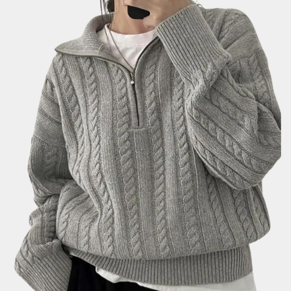 Maglione a Trecce | Collo Alto con Zip | Morbido e Caldo