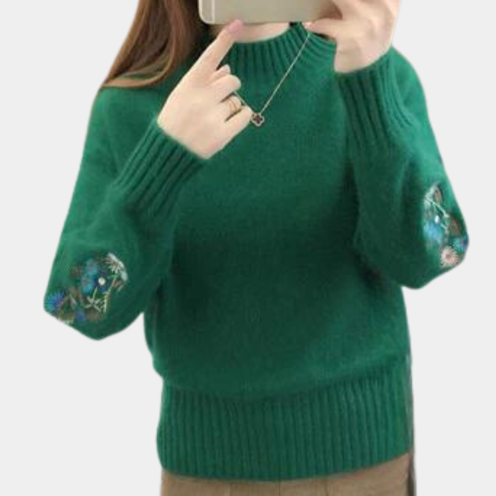 Maglione Ricamato | Collo Alto | Morbido e Elegante