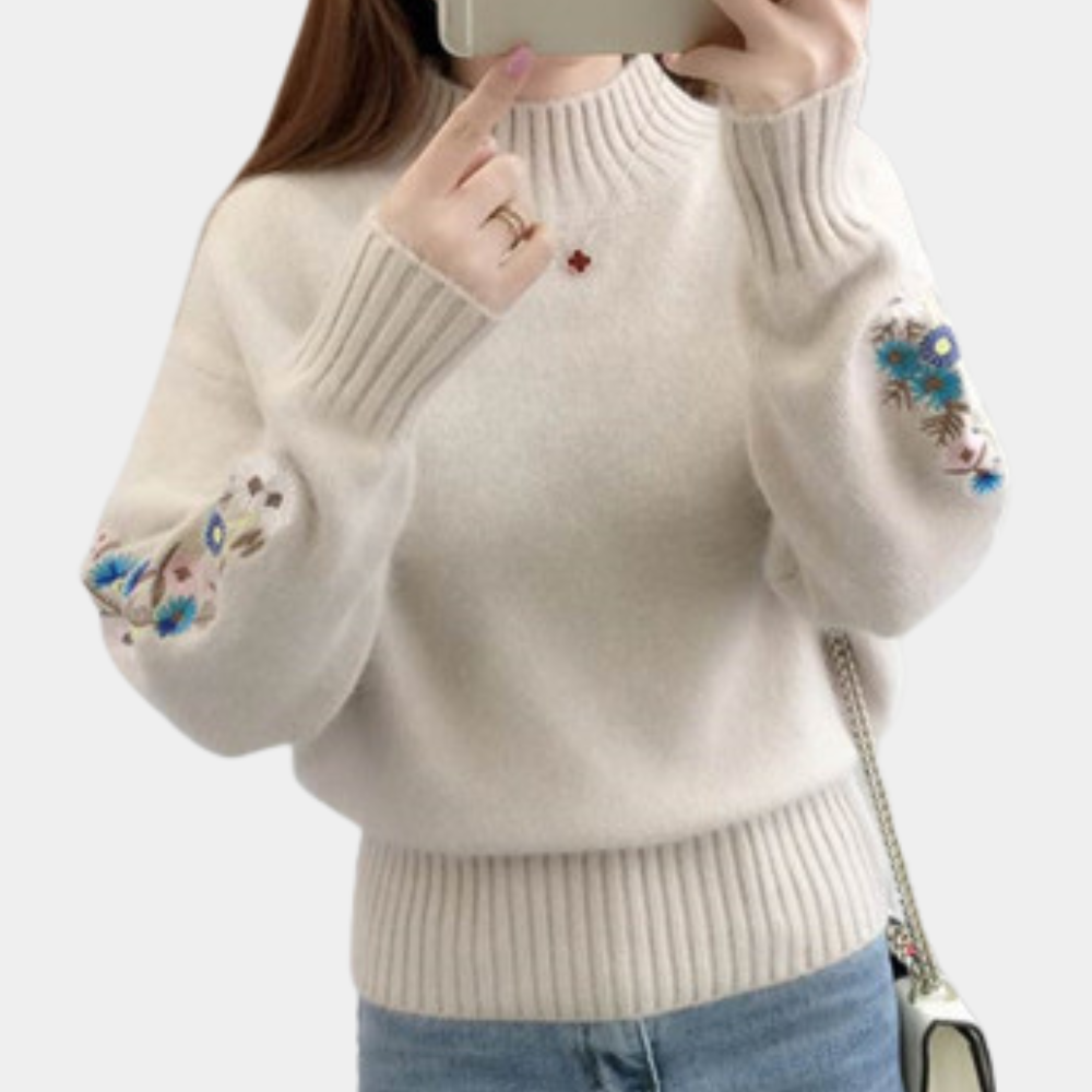 Maglione Ricamato | Collo Alto | Morbido e Elegante