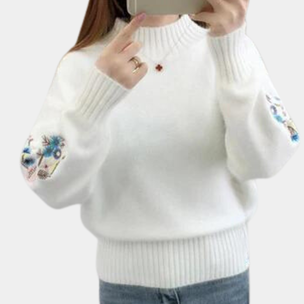 Maglione Ricamato | Collo Alto | Morbido e Elegante