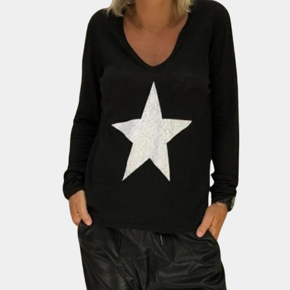 Maglione con Scollo a V | Stampa Stella | Comodo e Casual