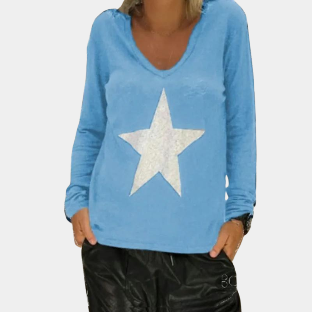 Maglione con Scollo a V | Stampa Stella | Comodo e Casual