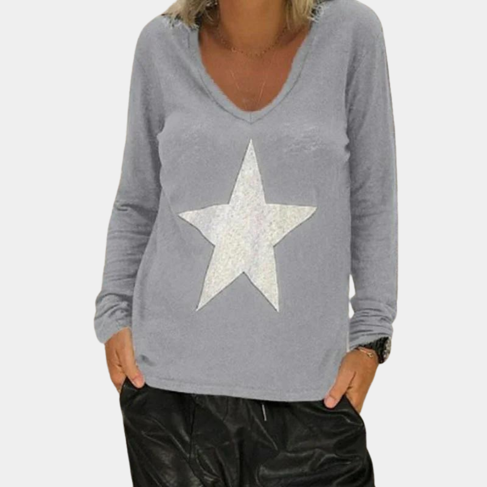 Maglione con Scollo a V | Stampa Stella | Comodo e Casual