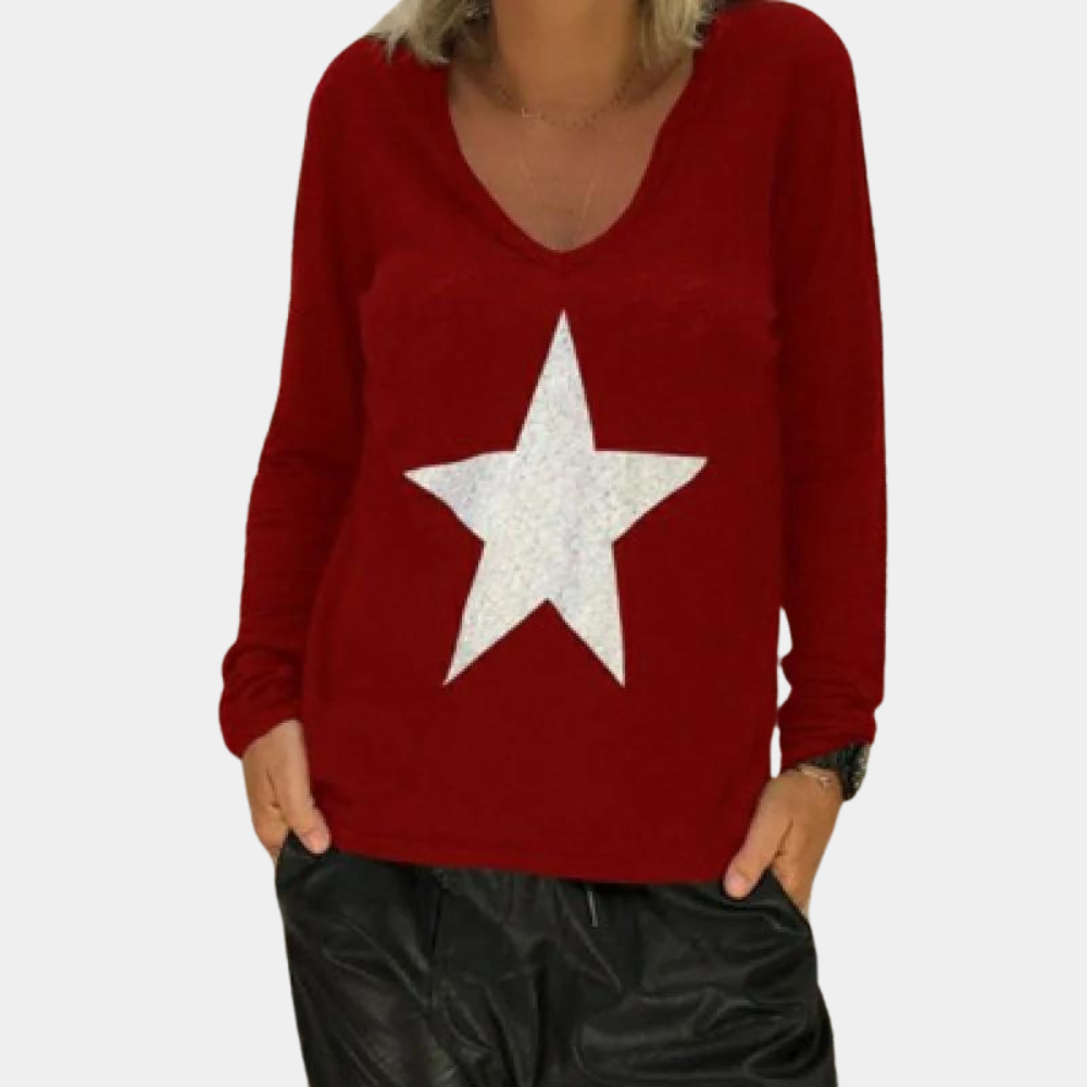 Maglione con Scollo a V | Stampa Stella | Comodo e Casual