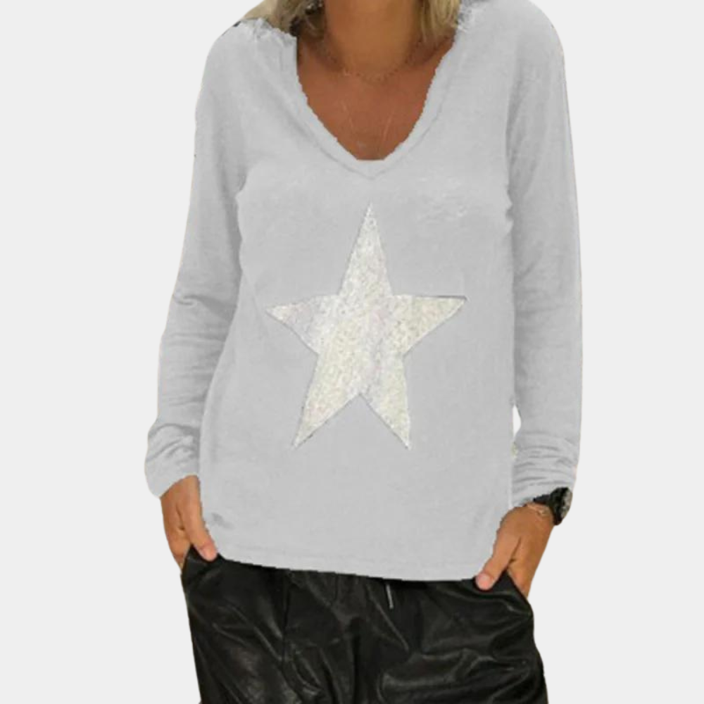 Maglione con Scollo a V | Stampa Stella | Comodo e Casual