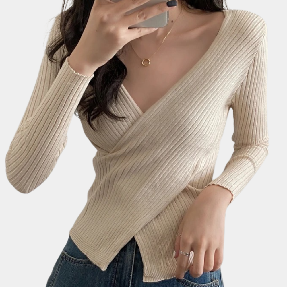 Maglione Aderente Incrociato | Scollo a V | Stile Elegante e Femminile