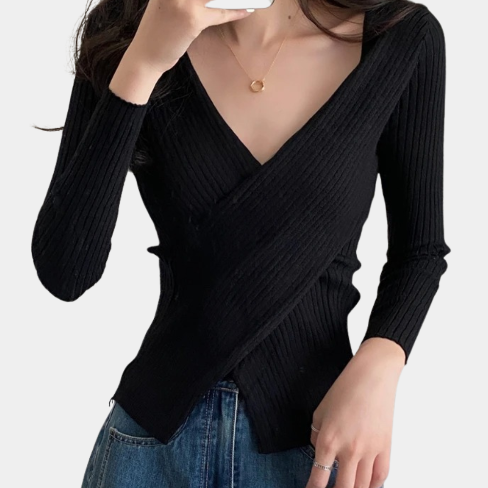 Maglione Aderente Incrociato | Scollo a V | Stile Elegante e Femminile
