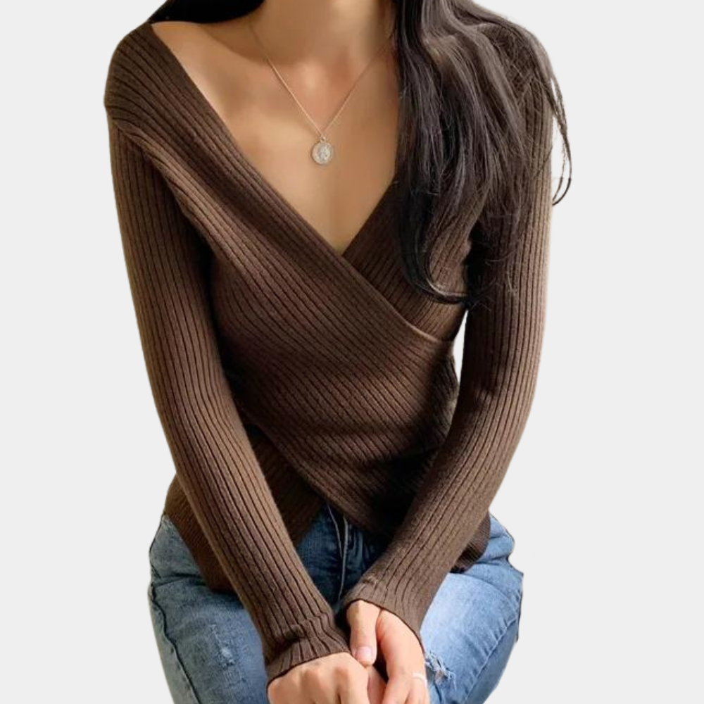 Maglione Aderente Incrociato | Scollo a V | Stile Elegante e Femminile