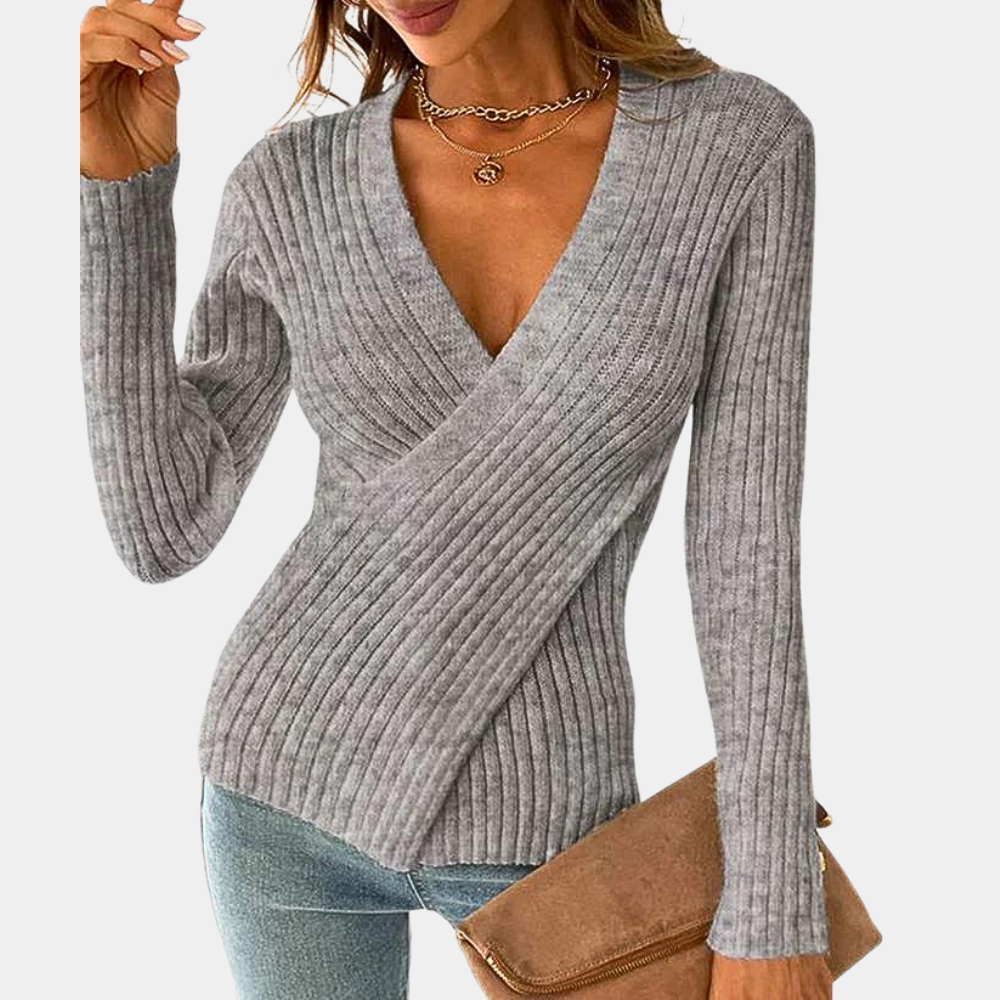 Maglione Aderente Incrociato | Scollo a V | Stile Elegante e Femminile