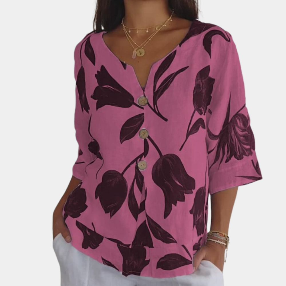 Blusa Ampia in Lino | Stampa Floreale | Fresca e Leggera
