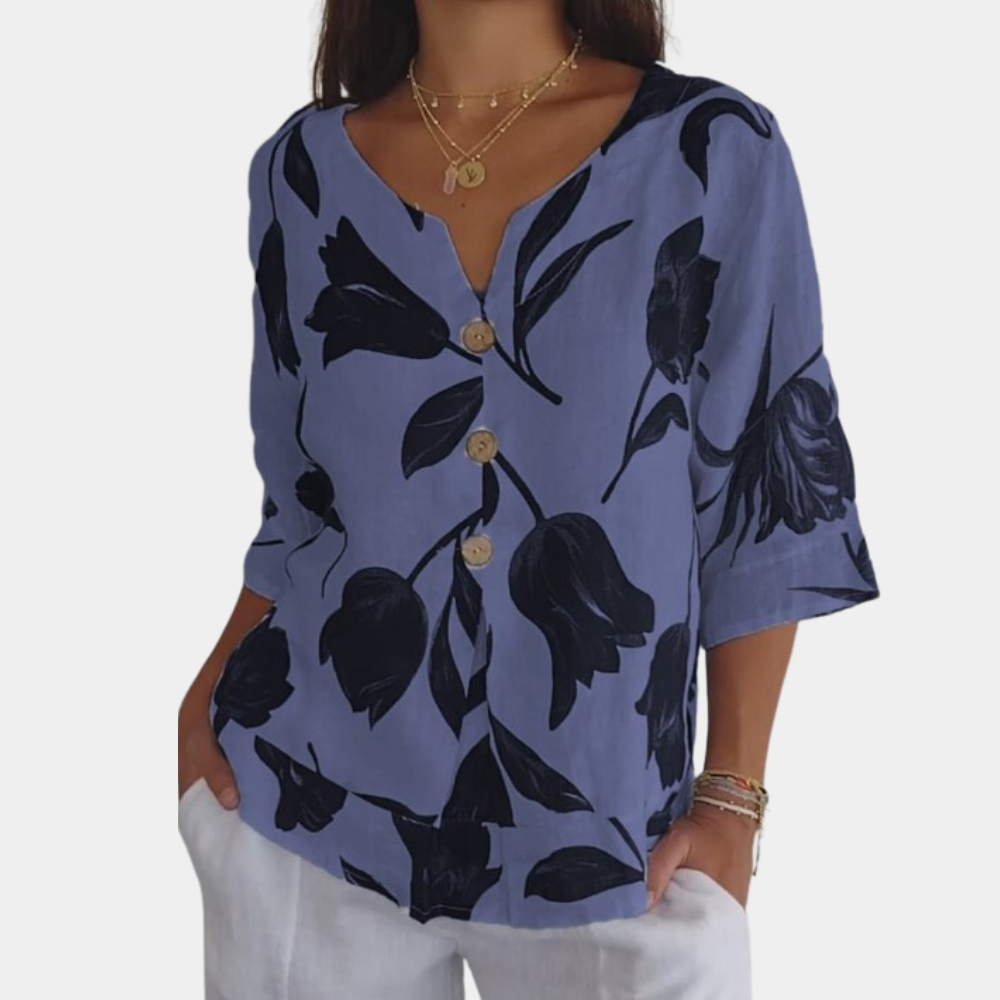 Blusa Ampia in Lino | Stampa Floreale | Fresca e Leggera