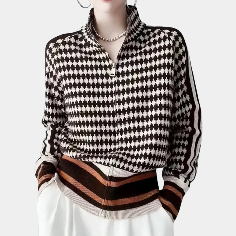 Maglione Pied de Poule con Zip | Stile Elegante e Moderno | Morbido e Versatile