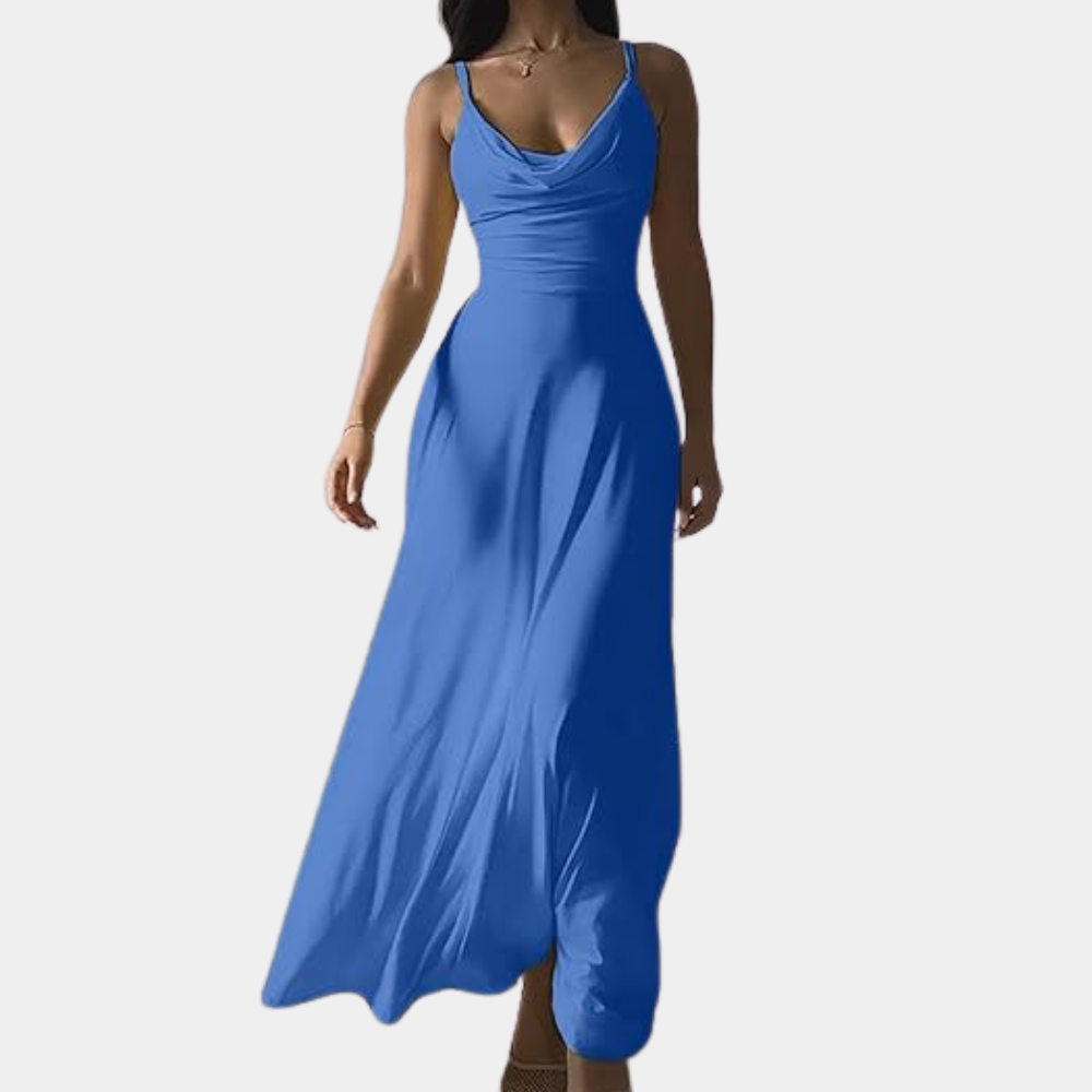Abito Lungo con Scollo Drappeggiato | Elegante | Fluttuante & Versatile