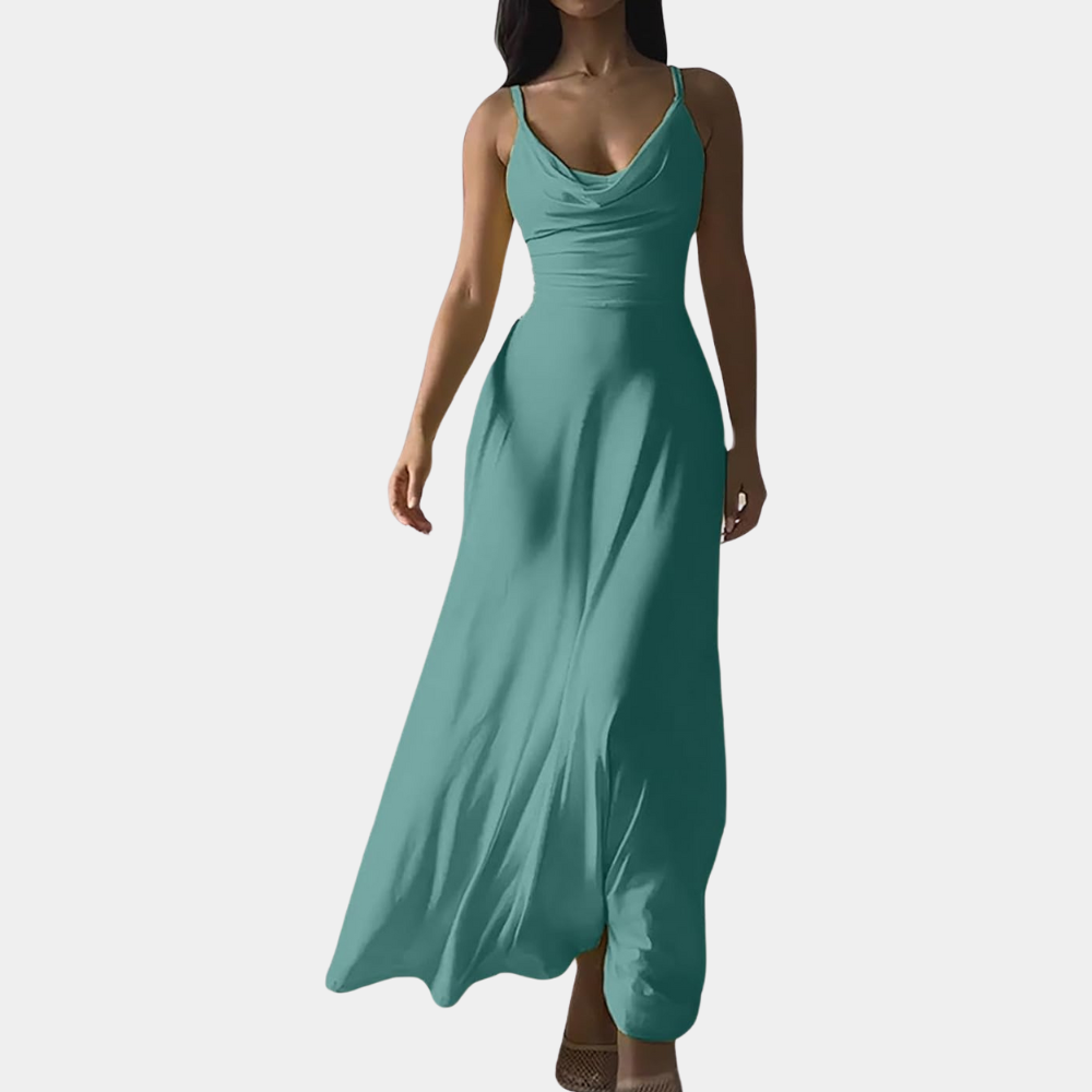 Abito Lungo con Scollo Drappeggiato | Elegante | Fluttuante & Versatile