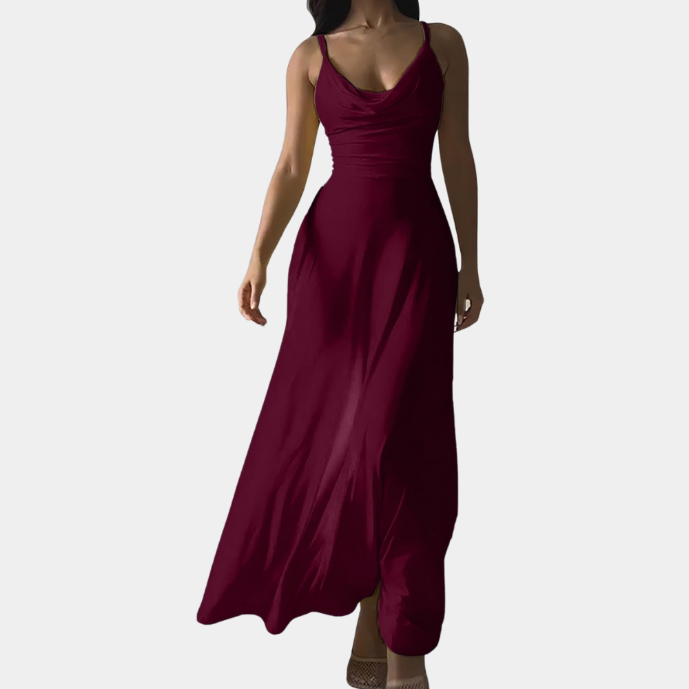 Abito Lungo con Scollo Drappeggiato | Elegante | Fluttuante & Versatile