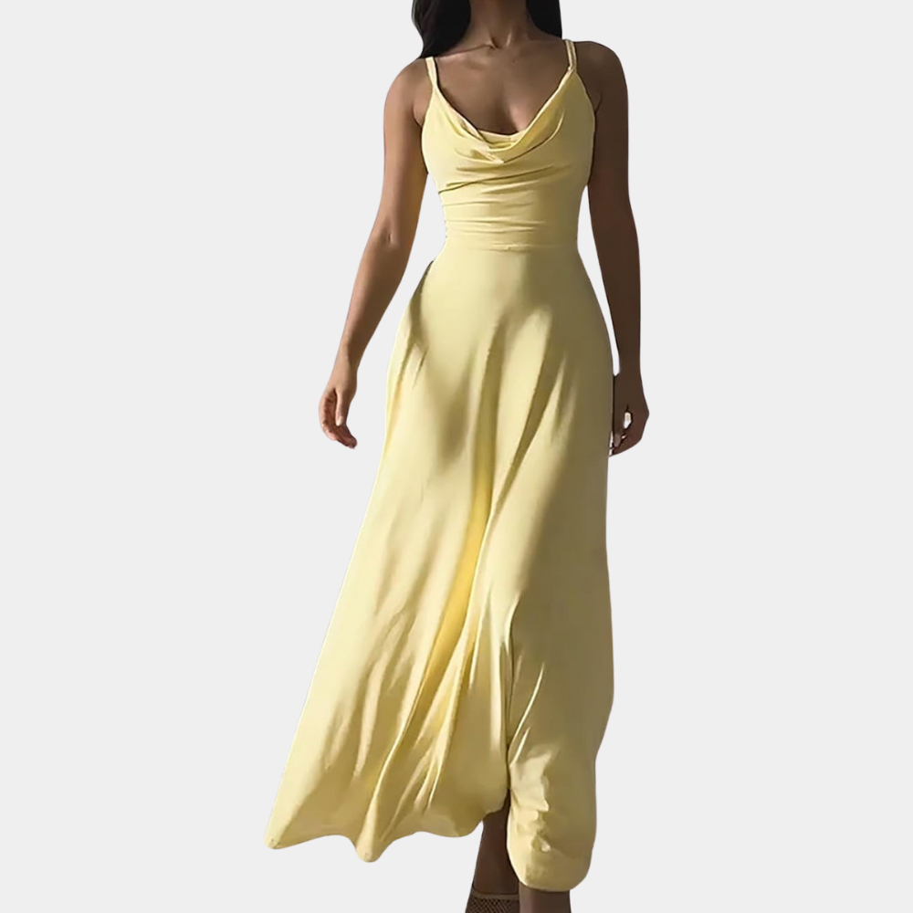 Abito Lungo con Scollo Drappeggiato | Elegante | Fluttuante & Versatile