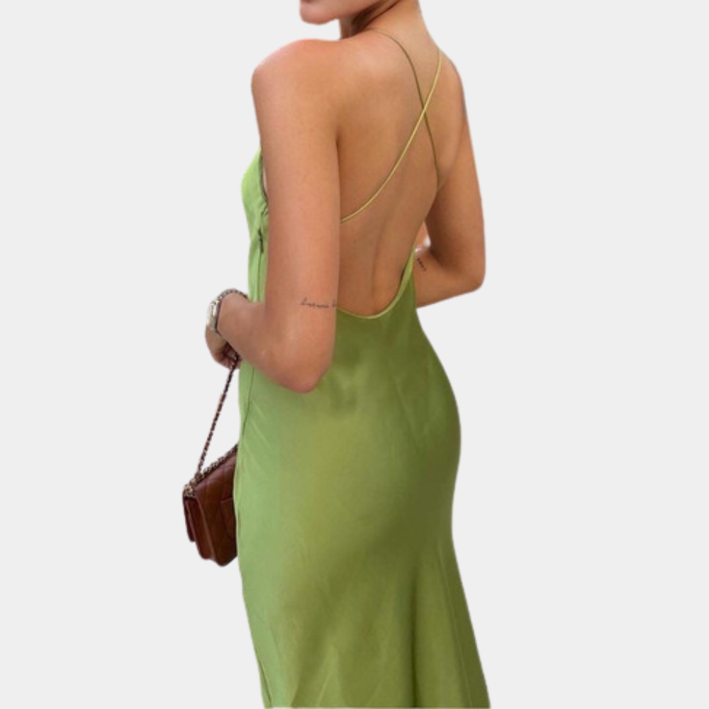 Abito Lungo in Raso | Scollo all’Americana | Elegante e Sensuale