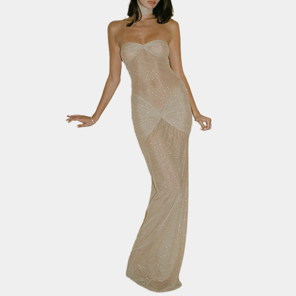 Abito Lungo Sensuale | Mesh & Fascia | Elegante e Seducente
