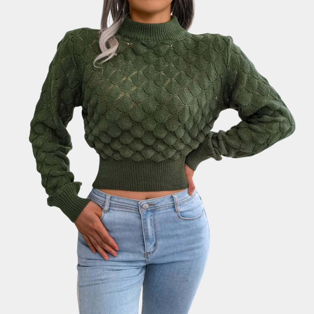 Maglione Corto a Collo Alto | Maglia Intrecciata | Stile Chic e Moderno