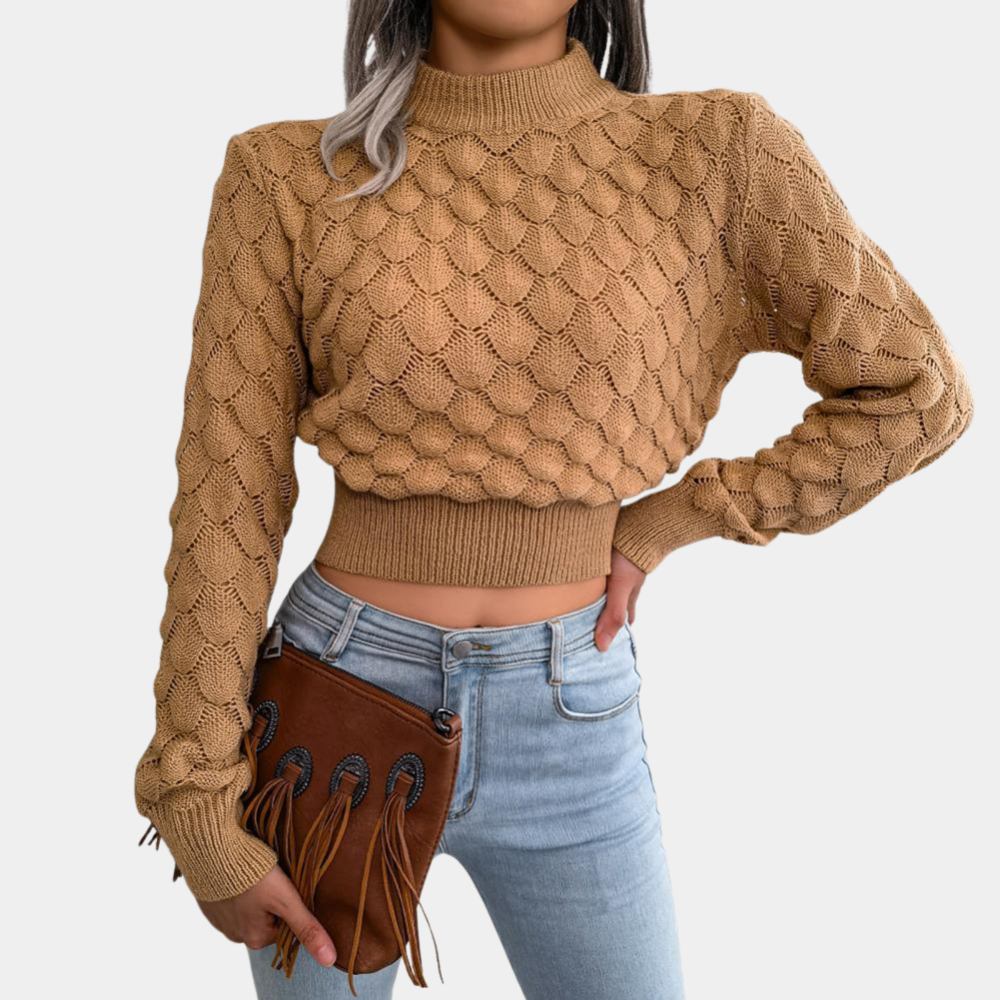 Maglione Corto a Collo Alto | Maglia Intrecciata | Stile Chic e Moderno