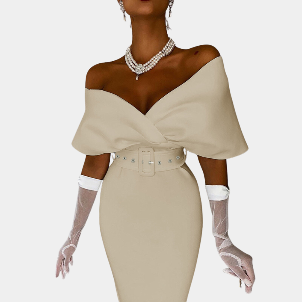 Abito Midi Elegante | Off-Shoulder & Balze | Perfetto per Serate Glamour